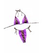 Backless Triangle Top Leopard String Bikini Set Purple