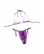 Backless Triangle Top Leopard String Bikini Set Purple