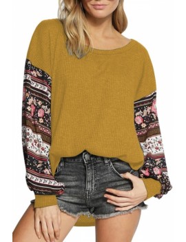 Floral Waffle Knit Top Balloon Sleeve Ginger