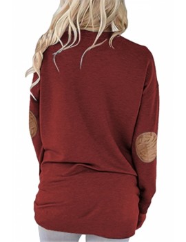 Solid T-Shirt With Elbow Patch Ruby