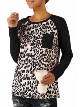 Leopard T-Shirt Raglan Sleeve Black