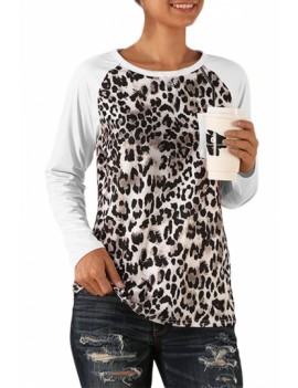 Leopard Raglan Sleeve T-Shirt White