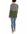 Long Sleeve Contrast Leopard T-Shirt Olive