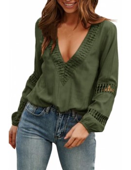 Casual Blouse Long Sleeve Green