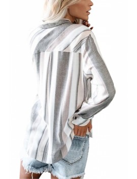 Long Sleeve Button Striped Shirt Gray