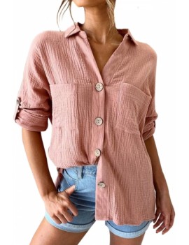 Solid Button Up Blouse Pink