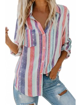 Womens Striped Button Front Shirt White