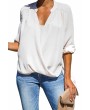 Roll Up Sleeve Wrap Blouse White