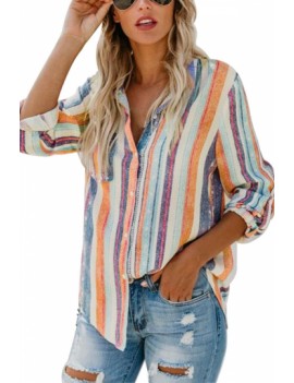 Roll-Up Sleeve Striped Blouse Tangerine
