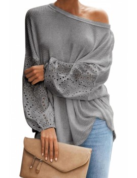 Loose Fit Puffy Sleeve Blouse Gray