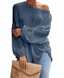 Casual Puffy Sleeve Loose Blouse Navy Blue