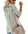 Color Striped Roll-Up Blouse Green