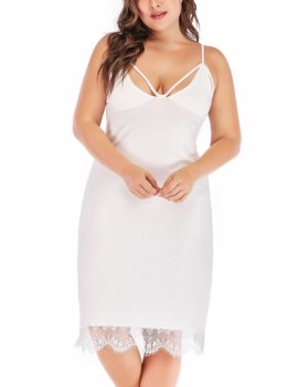 Plus Size Sexy Nightdress Floral Lace White