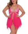 Plus Size Flyaway Babydoll With Thong Rose Red