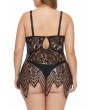 Plus Size Floral Lace Chemise With Thong Black