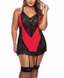 Plus Size Babydoll Floral Lace With Thong Red