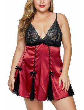 Plus Size Satin Tulle Babydoll With Bowknot Red