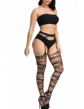 Sexy Cut Out Suspender Pantyhose Black