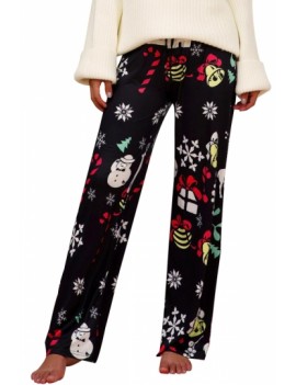 Womens Snowman Christmas Lounge Pants Black