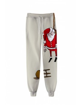 Plus Size Santa Christmas Jogger Pants Beige White