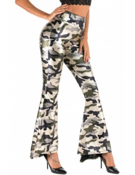 Plus Size Camouflage Flared Leg Pants Green