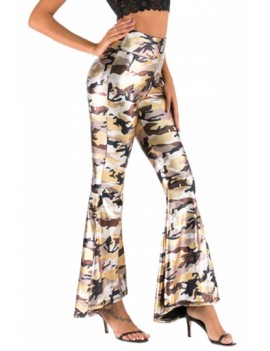Plus Size Camo High Waisted Flared Pants Gold