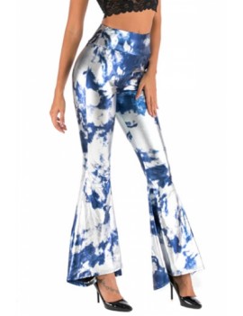 Plus Size High Waisted Tie Dye Flare Pants Blue