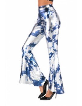 Plus Size High Waisted Tie Dye Flare Pants Blue