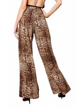 Leopard Print Split Wide Leg Pants Brown