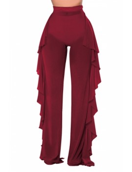 Plus Size Mesh See Through High Waisted Ruffle Pants Ruby