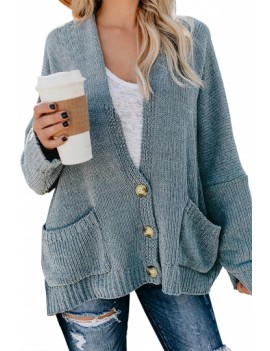 Pocket Knit Cardigan With Button Blue