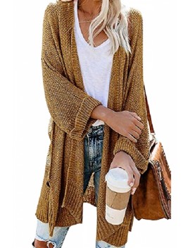 Open Front Knitted Cardigan Sweater Brown