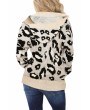 Hooded Leopard Button Cardigan Sweater Beige White