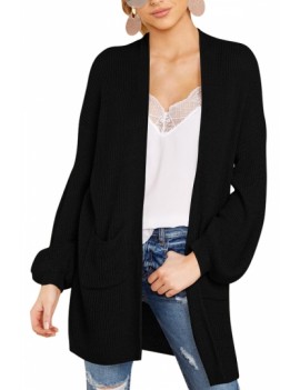 Open Front Knitted Cardigan Sweater Black