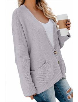 Oversize Button Front Cardigan Long Sleeve Gray