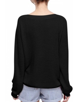 Solid Waffle Knit Cardigan Sweater Black