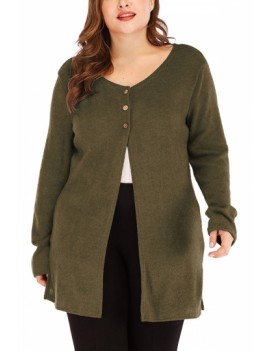 Plus Size Solid Cardigan With Button Olive