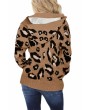 Button-Up Leopard Hooded Cardigan Brown