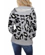 Button Hooded Leopard Cardigan Gray