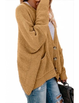 Button Front Knit Cardigan Yellow