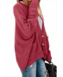 Button Front Oversize Cardigan With Pocket Rose Red