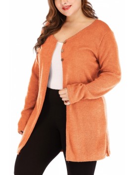 Plus Size Cozy Cardigan Single Breasted Orange