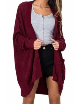 Solid Open Front Oversized Cardigan Sweater Ruby