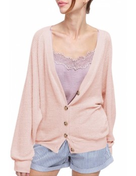 Long Sleeve Button Up Cardigan Sweater Pink