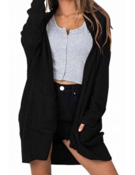 Plain Cardigan Sweater With Pocket Black