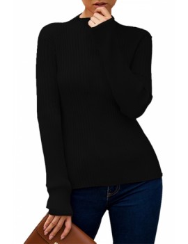 Ribbed Mock Neck Pullover Sweater Black