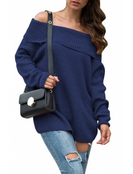 Loose Fit Off The Shoulder Sweater Navy Blue