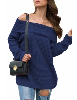 Loose Fit Off The Shoulder Sweater Navy Blue