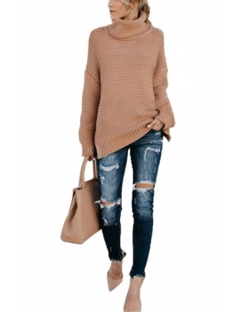 Long Sleeve Oversized Turtleneck Sweater Khaki