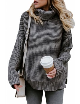 Long Sleeve Chunky Knit Sweater Gray